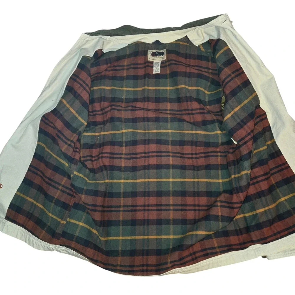 LL Bean Original Field Coat Mens L VTG Y2K Tan Plaid Flannel Lined Canvas 0JV69
